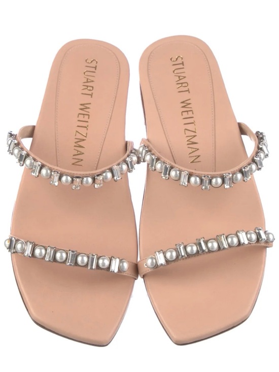Stuart Weitzman Shoes - Stuart Weitzman Aleena Shine Blush Pink Crystal-Embellished Slide Sandals